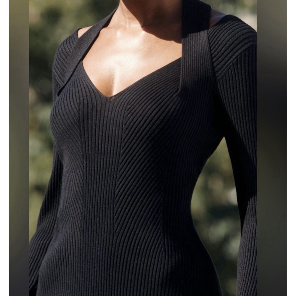 Anthropologie Long Sleeve Crisscross Knit Maxi Dress Black S NWT $228 - Picture 2 of 16